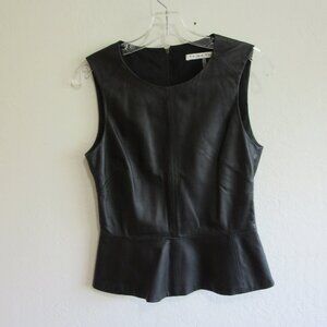 TRINA TURK Black Leather Peplum Sleeveless 2 Back Zip Lined Top